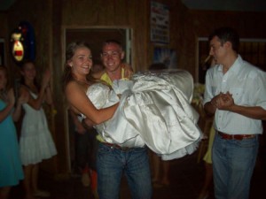 The happy couple makes an entrance into the reception. 