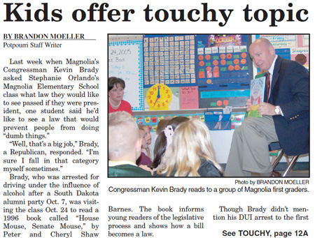 Kevin Brady reads to first graders