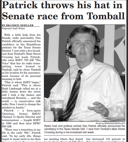 Story about Dan Patrick's senate candidacy