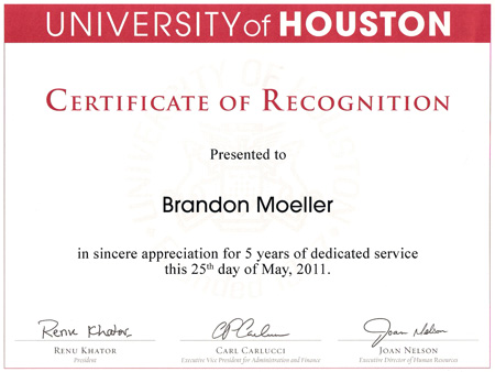 Five years of service to UH