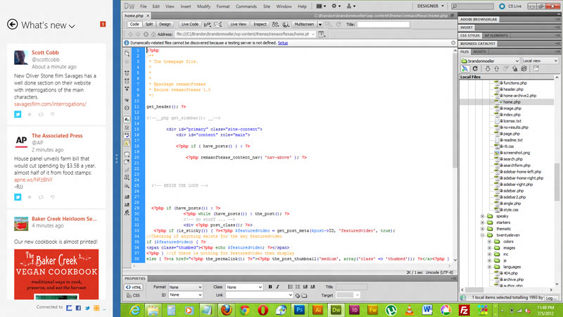 Adobe Dreamweaver CS 5.5 on the right and People app on the left. 