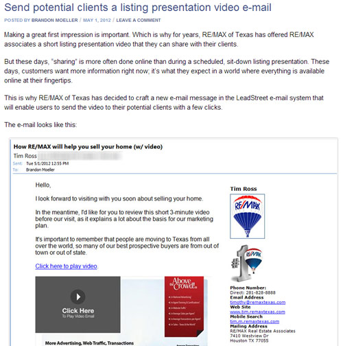 Listing presentation video email