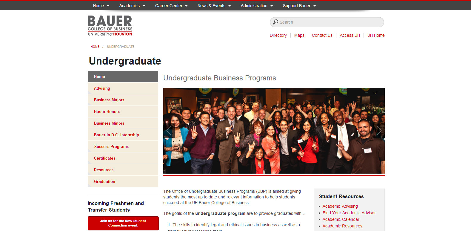 The new Undergraduate subsite is among more than 50 subsites that launched today with the new redesigned Bauer website.